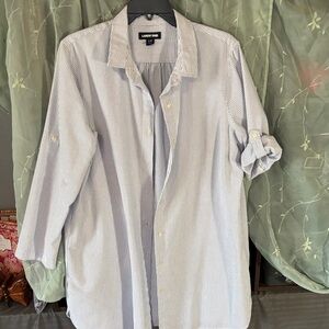Lands' End Classic Light Blue and White Striped Shirt